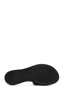 Women's Black Knit Leather Slippers | Derimod