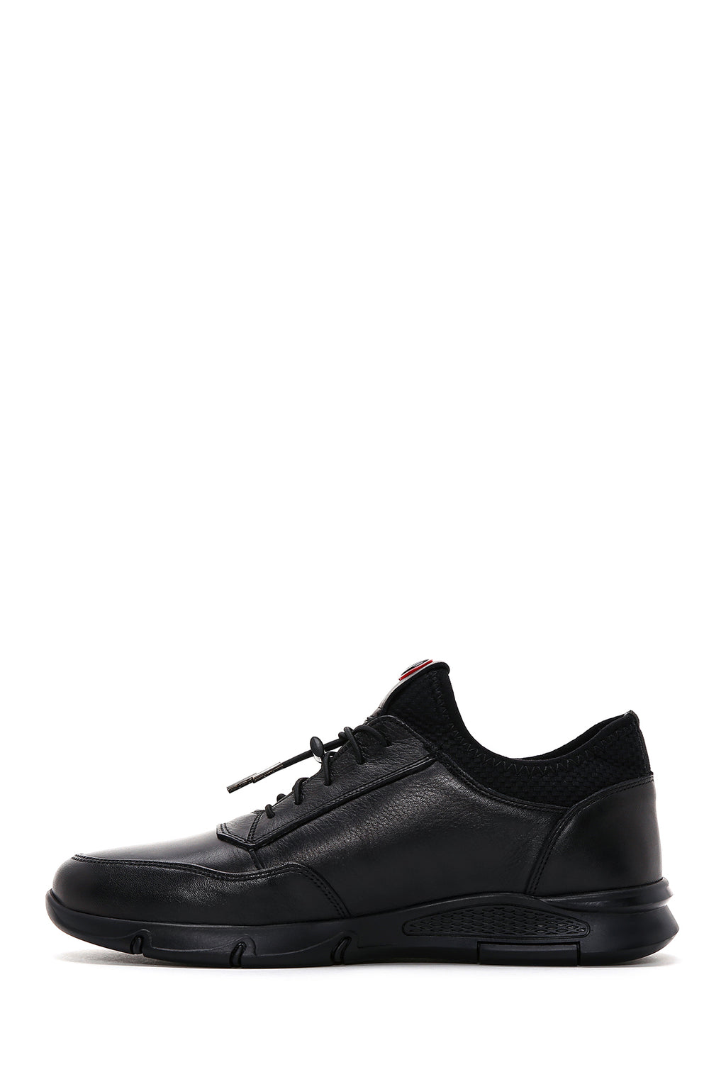 Erkek Siyah Bağcıklı Deri Casual Sneaker