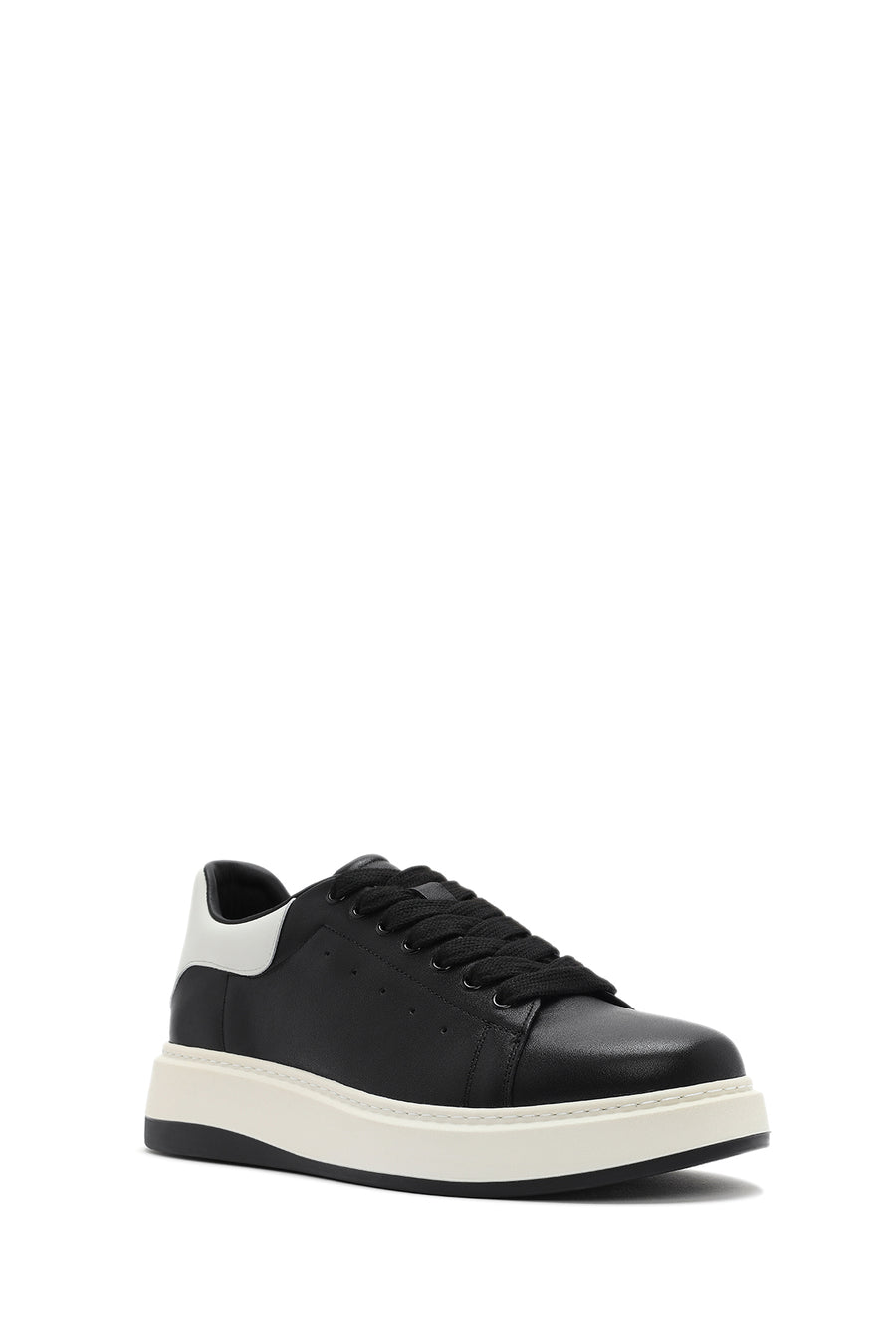 Erkek Siyah Bağcıklı Deri Sneaker