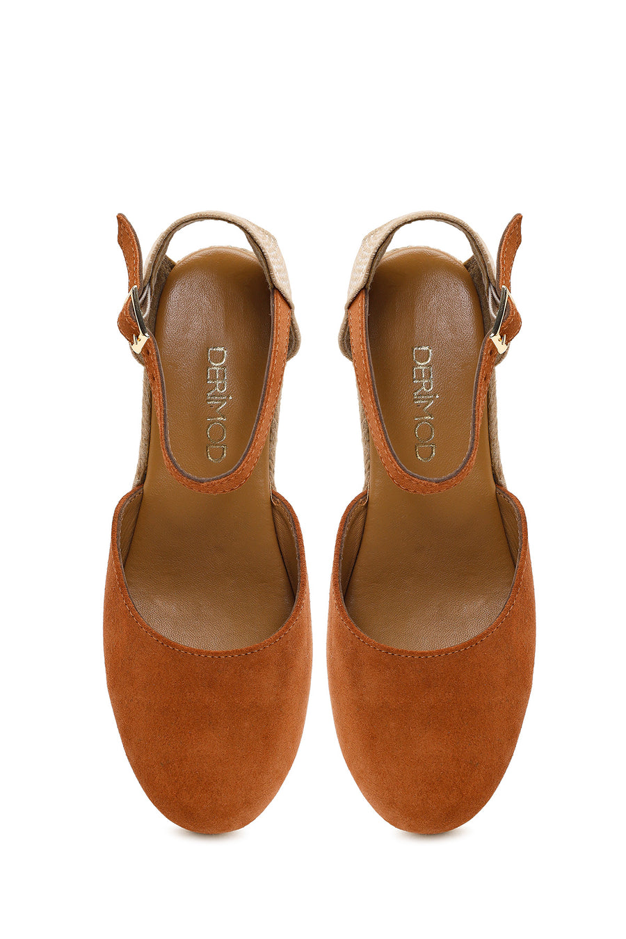 Women's Orange Ankle Strap Wedge Heel Suede Leather Espadrille Sandals