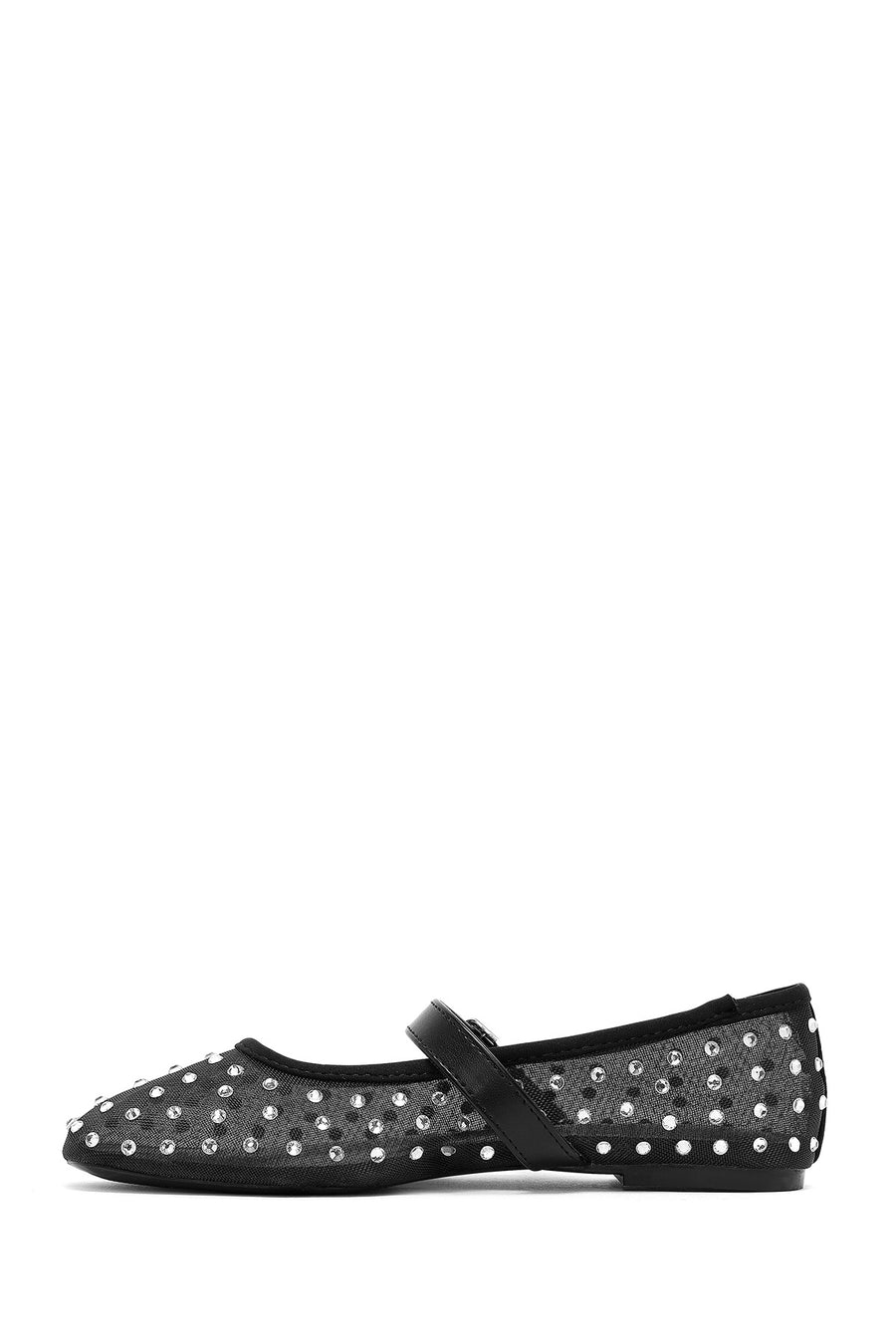 Women's Black Buckled Stone Fabric Ballerinas