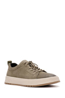 Men's Khaki Lace-Up Nubuck Leather Sneaker | Derimod