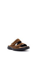 Men's Brown Strapped Nubuck Leather Slippers | Derimod