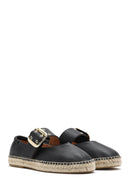 Women's Black Buckled Leather Espadrilles | Derimod