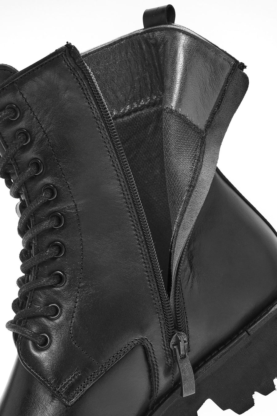 Men's Black Zippered Leather Combat Boots