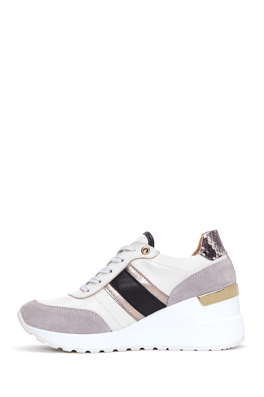 Kadın Bej Deri Dolgu Topuklu Sneaker