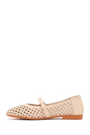 Women's Beige Buckled Leather Ballerinas | Derimod