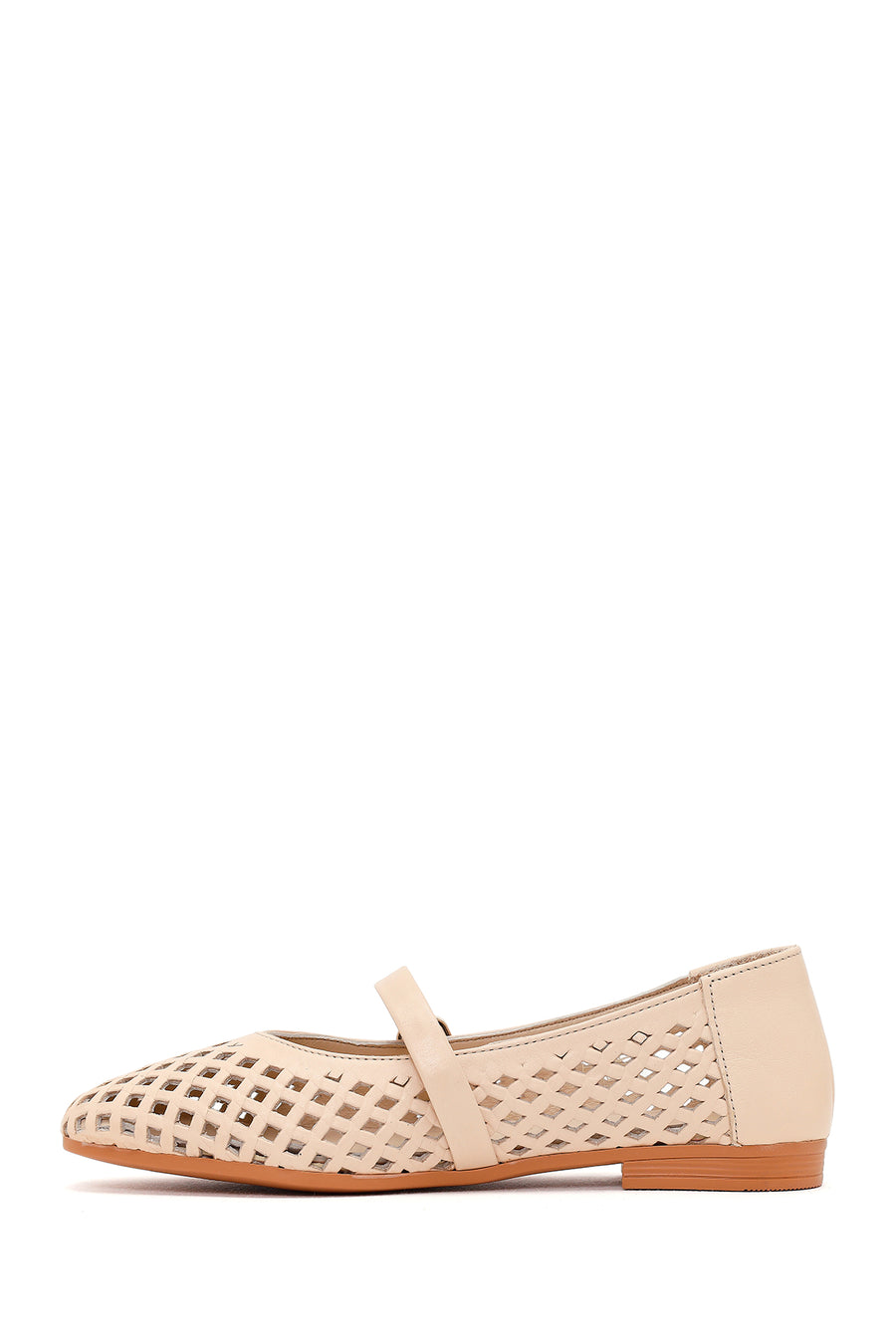Women's Beige Buckled Leather Ballerinas