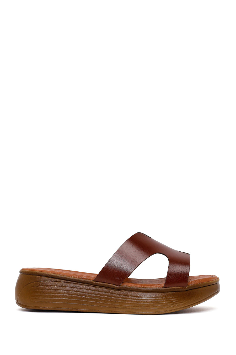 Woman Brown Thick-Soled Leather Slipper 26SFD330718 | Derimod