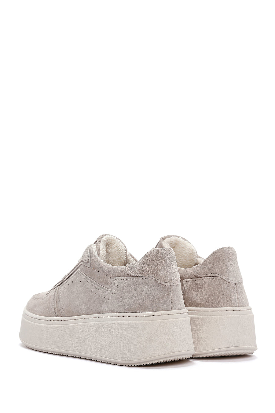 Kadın Bej Kalın Tabanlı Nubuk Deri Sneaker