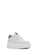 Woman White Laced Thick Sole Leather Sneakers | Derimod