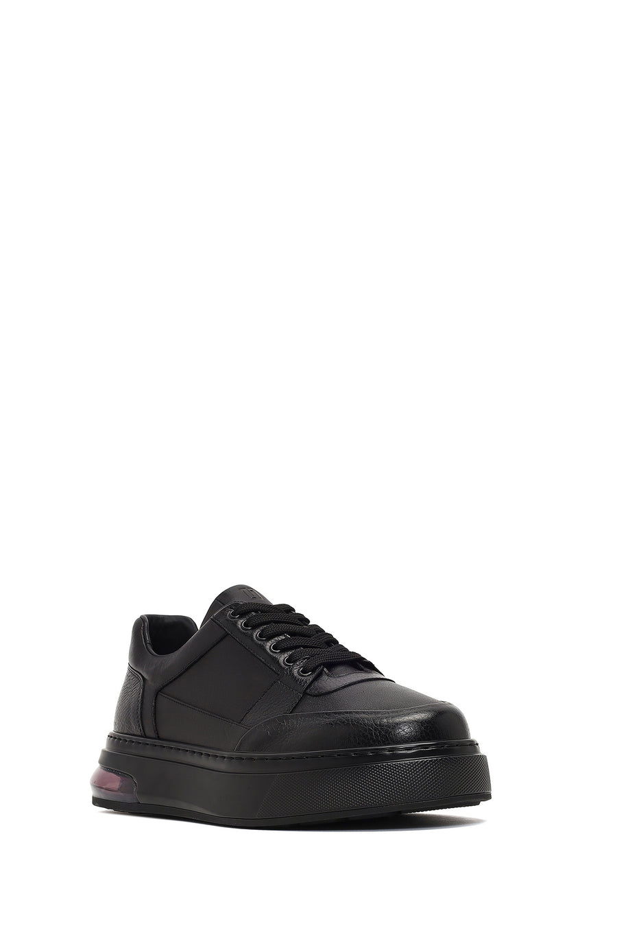 Men's Black Lace-Up Thick-Soled Leather Sneaker