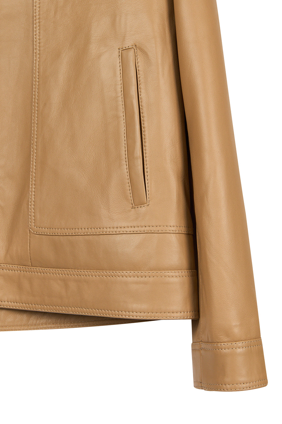 Felibe Male Beige Mandarin Collar Leather Jacket