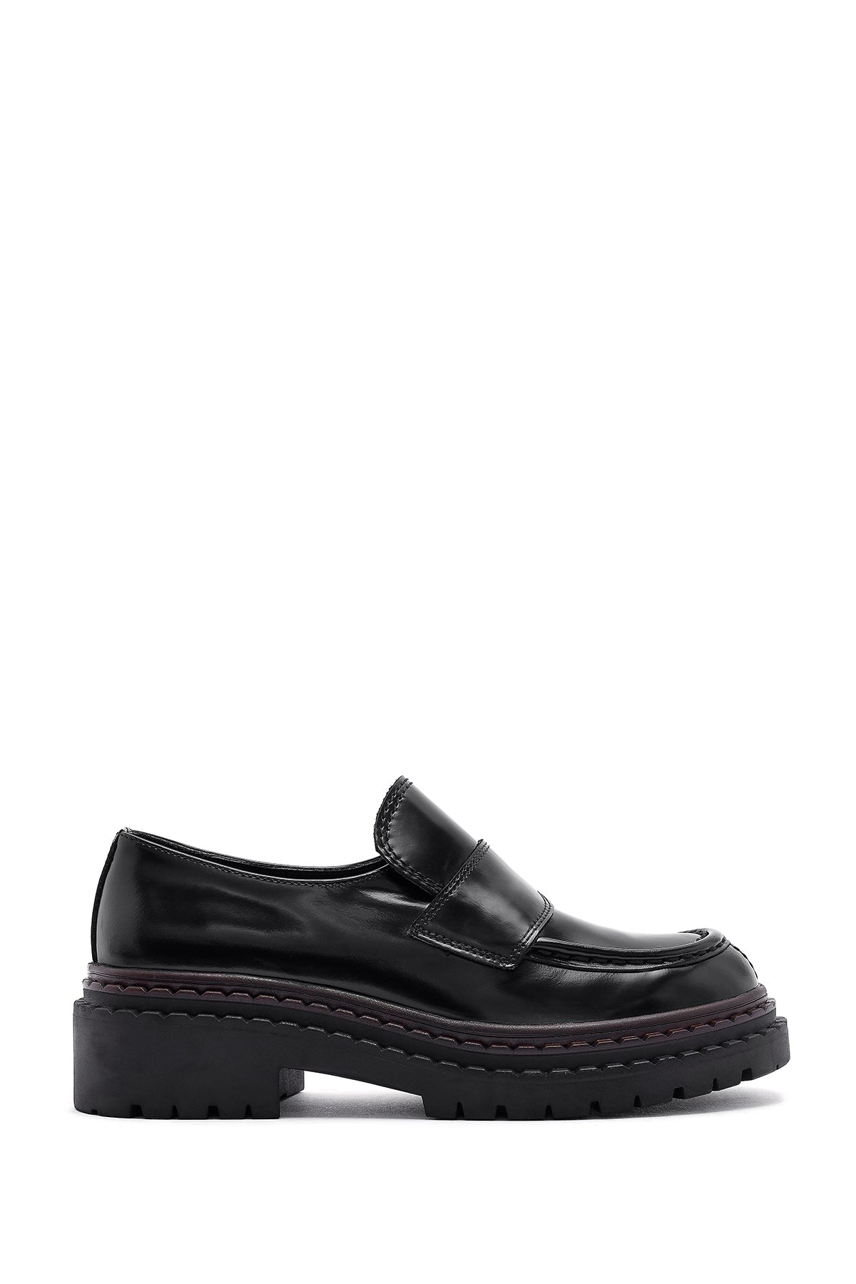 Women's Black Thick Soled Leather Masculine Loafer 24WFD142822 | Derimod