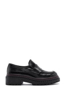 Women's Black Thick Soled Leather Masculine Loafer | Derimod