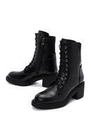 Women's Black Zippered Leather Boots | Derimod