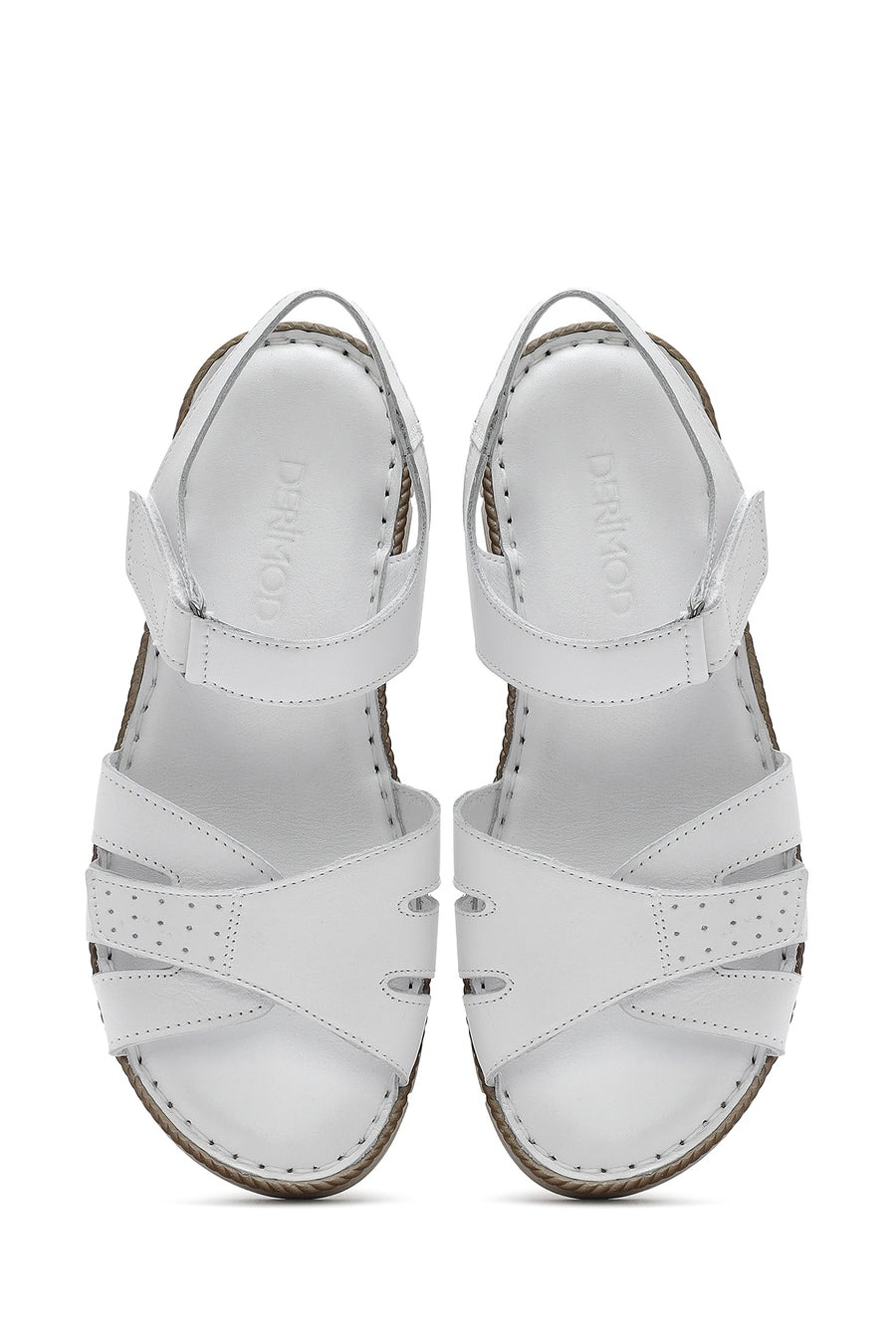 Women's White Ankle Strap Thick Soled Leather Comfort Sandals