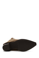 Woman Mink Thick-Heeled Suede Boots | Derimod