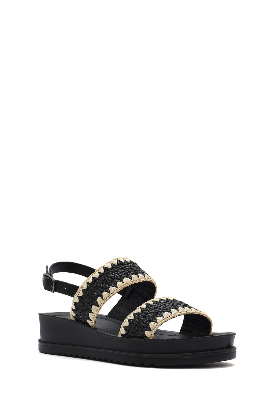 Women's Black Ankle Buckle Thick Soled Straw Sandals