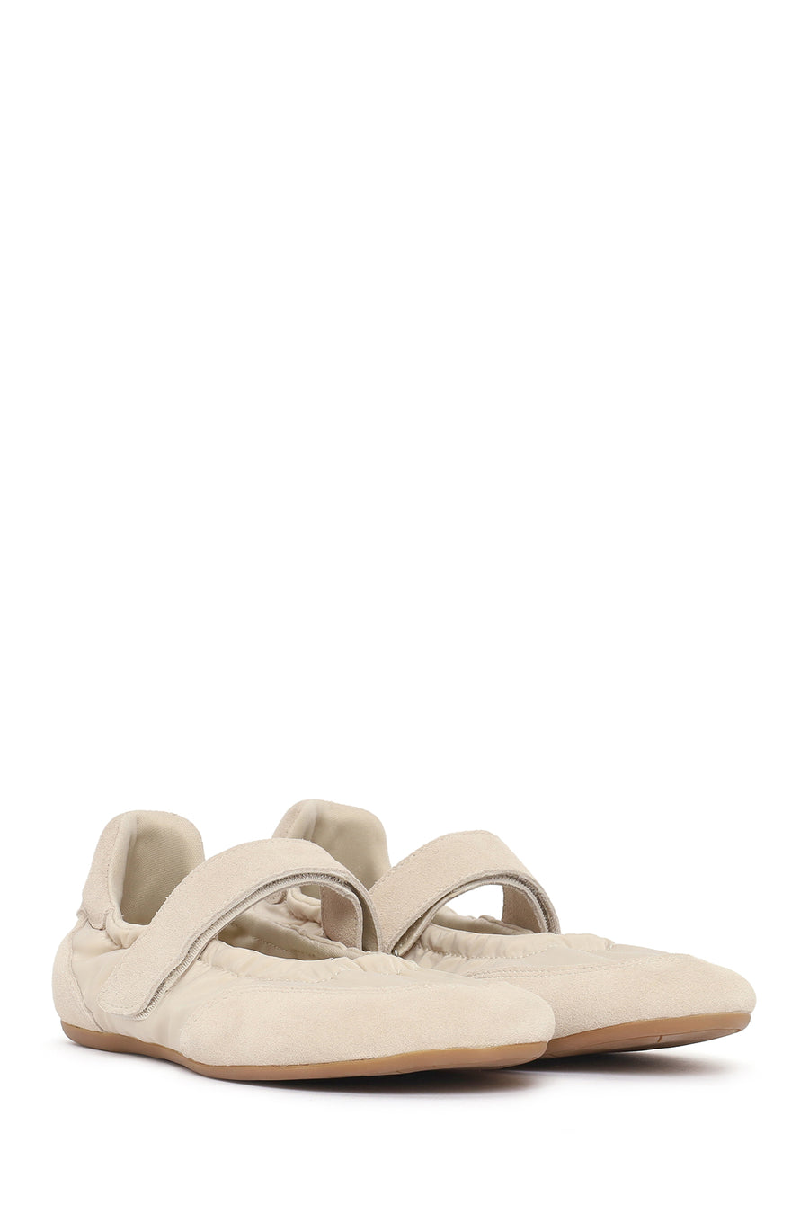 Women's Cream Strapped Leather Sport Ballet Flats
