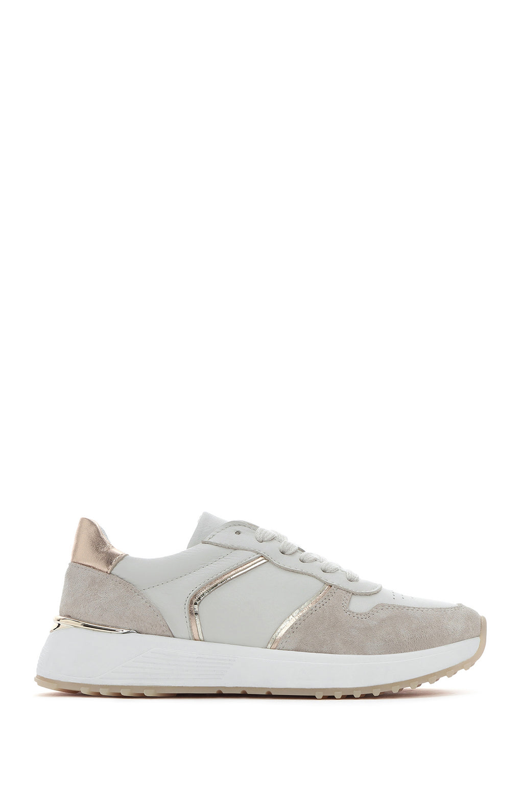 Kadın Bej Bağcıklı Deri Sneaker