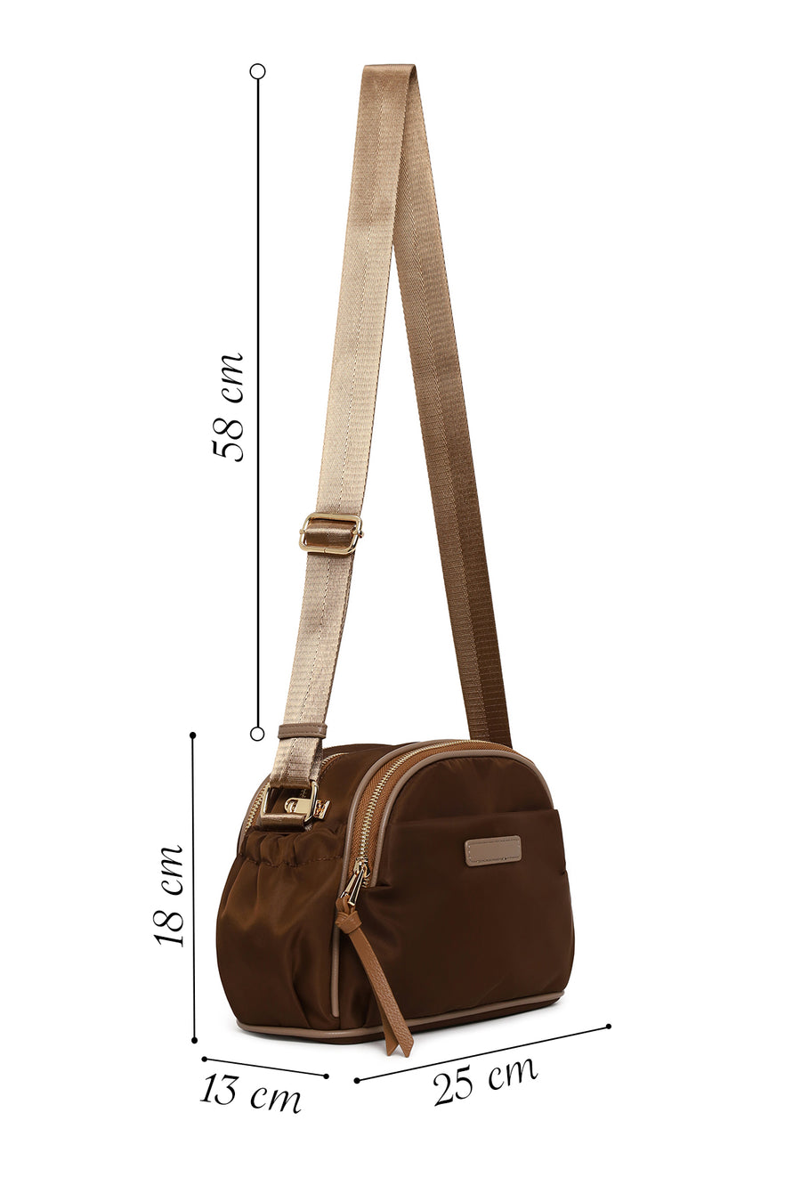 Woman Brown Fabric Crossbody Bag