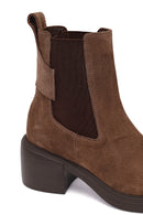 Woman Mink Thick-Heeled Suede Chelsea Boots | Derimod