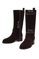 Woman Brown Short Thick-Heeled Suede Boots | Derimod