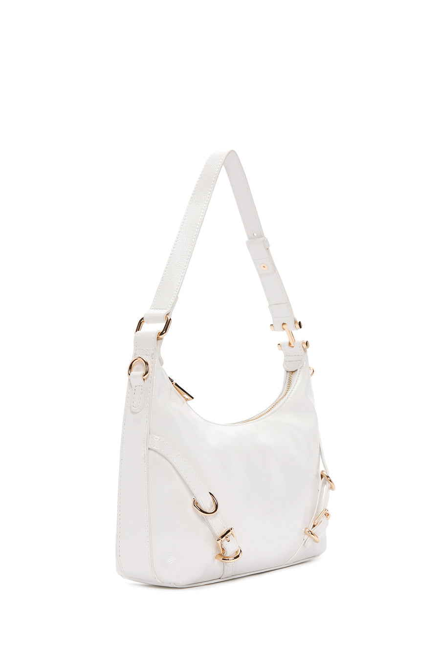 Women's White Long Strap Patent Leather Shoulder Bag