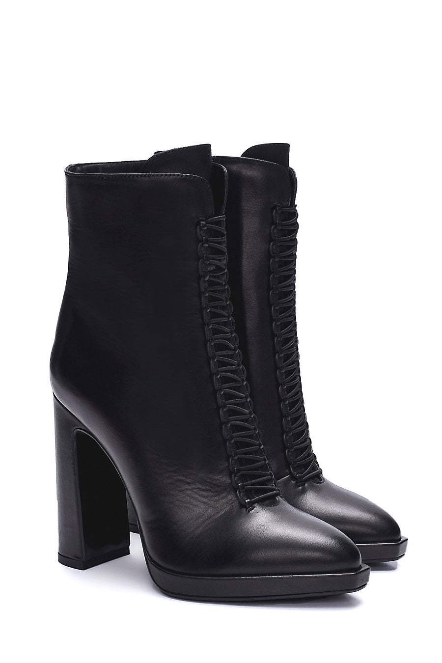 Women's Leather Lace-Up Heeled Boots