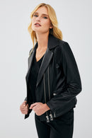 Stefania Women's Black Biker Leather Jacket | Derimod