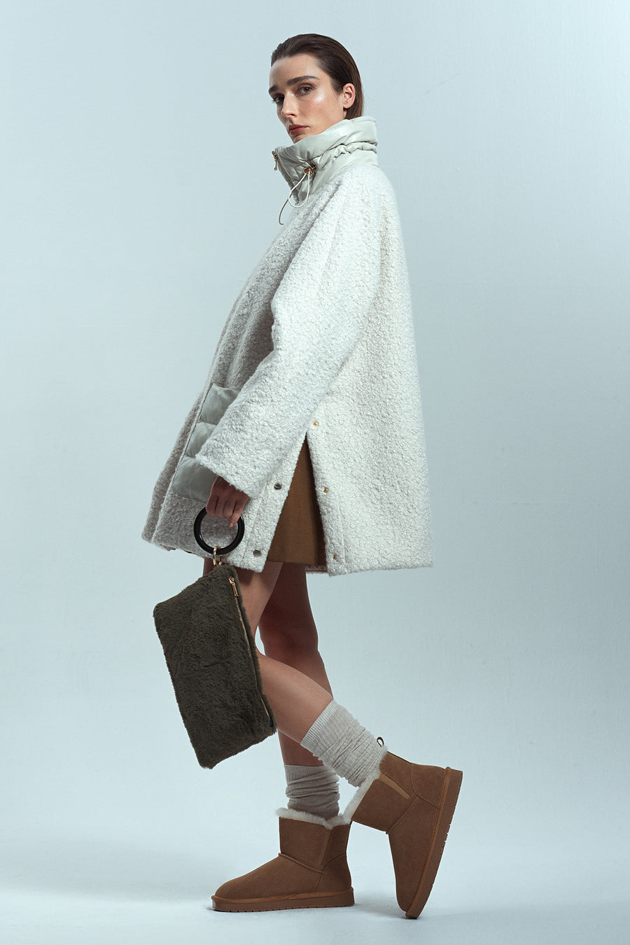 Boston Women's Beige Teddy Leather Coat