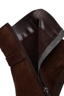 Women's Brown Zippered Thick Heel Suede Leather Boots | Derimod