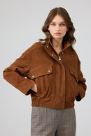 Anita Women's Brown Oversize Short Suede Leather Jacket | Derimod