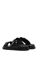 Men's Black Leather Slippers | Derimod