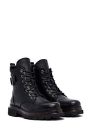 Woman Black Lace-Up Zip Closure Leather Combat Boots | Derimod