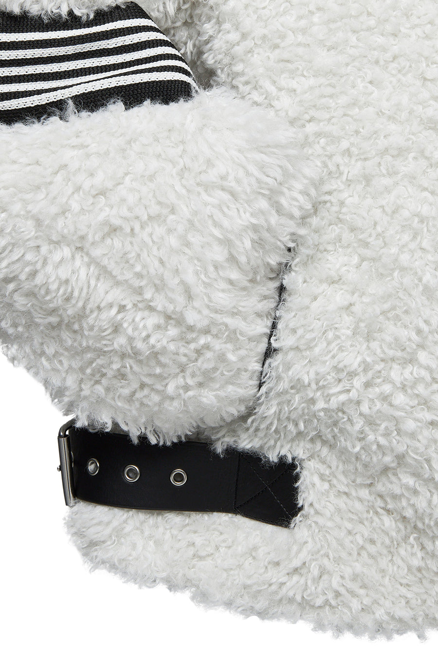 Meribel Women's White Black Stripe Detail Teddy Coat