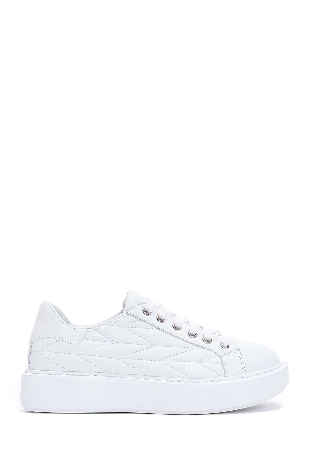 Women's White Leather Quilted Thick Soled Sneaker 23SFD131118 | Derimod