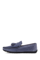 Men's Blue Suede Leather Tasseled Sports Loafer | Derimod