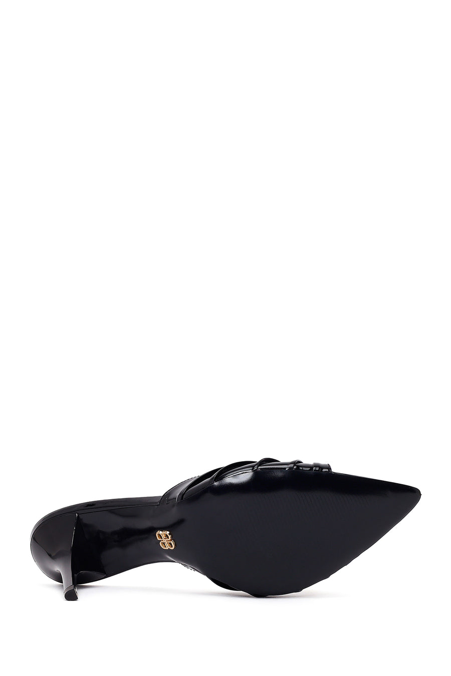 Woman Black Thin-Heeled Patent Leather Leather Slipper