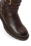 Woman Brown Zip Closure Leather Boots | Derimod
