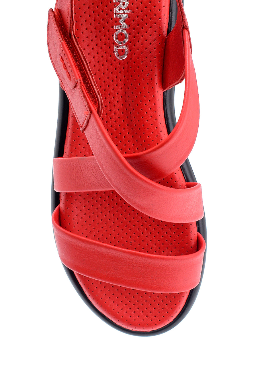 Women's Red Leather Flat Sandals