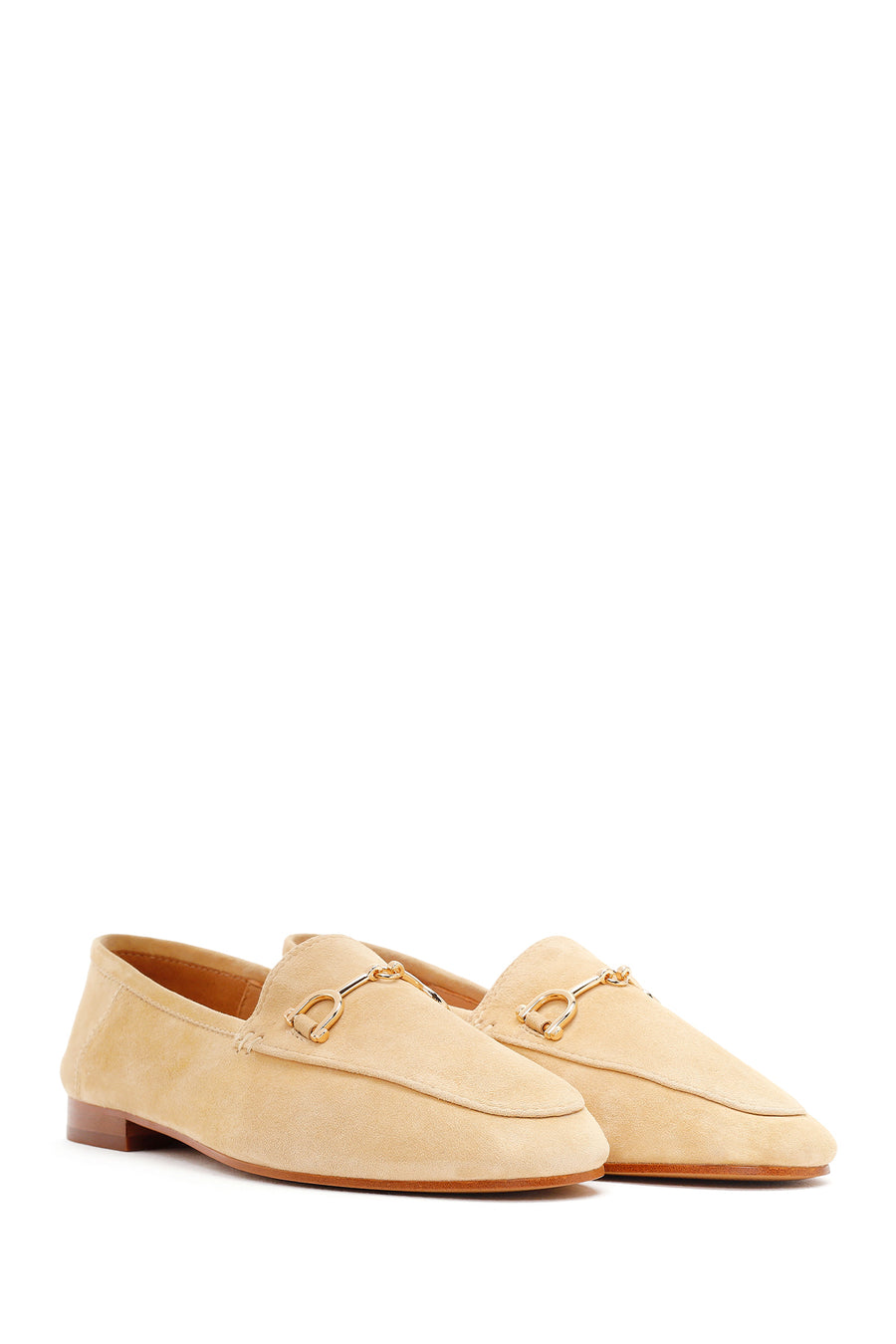 Women's Beige Buckle Suede Leather Loafer