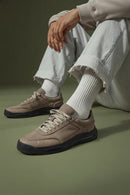 Erkek Vizon Bağcıklı Nubuk Deri Sneaker | Derimod