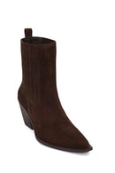 Woman Brown Chunky-Heeled Suede Cowboy Boots | Derimod
