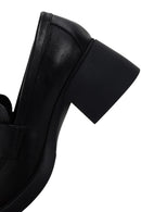 Women's Black Thick Heeled Leather Masculine Loafer | Derimod