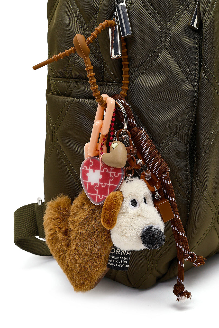 Women's Khaki Quilted Backpack with Accessories
