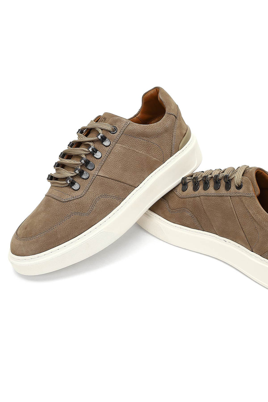 Erkek Vizon Bağcıklı Kalın Tabanlı Nubuk Deri Sneaker