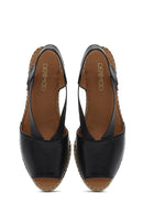 Kadın Siyah Dolgu Topuklu Deri Espadril Sandalet | Derimod