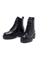 Harley Davidson Women's Black Carrie Lace-Up Zipper Detail Leather Combat Boots | Derimod